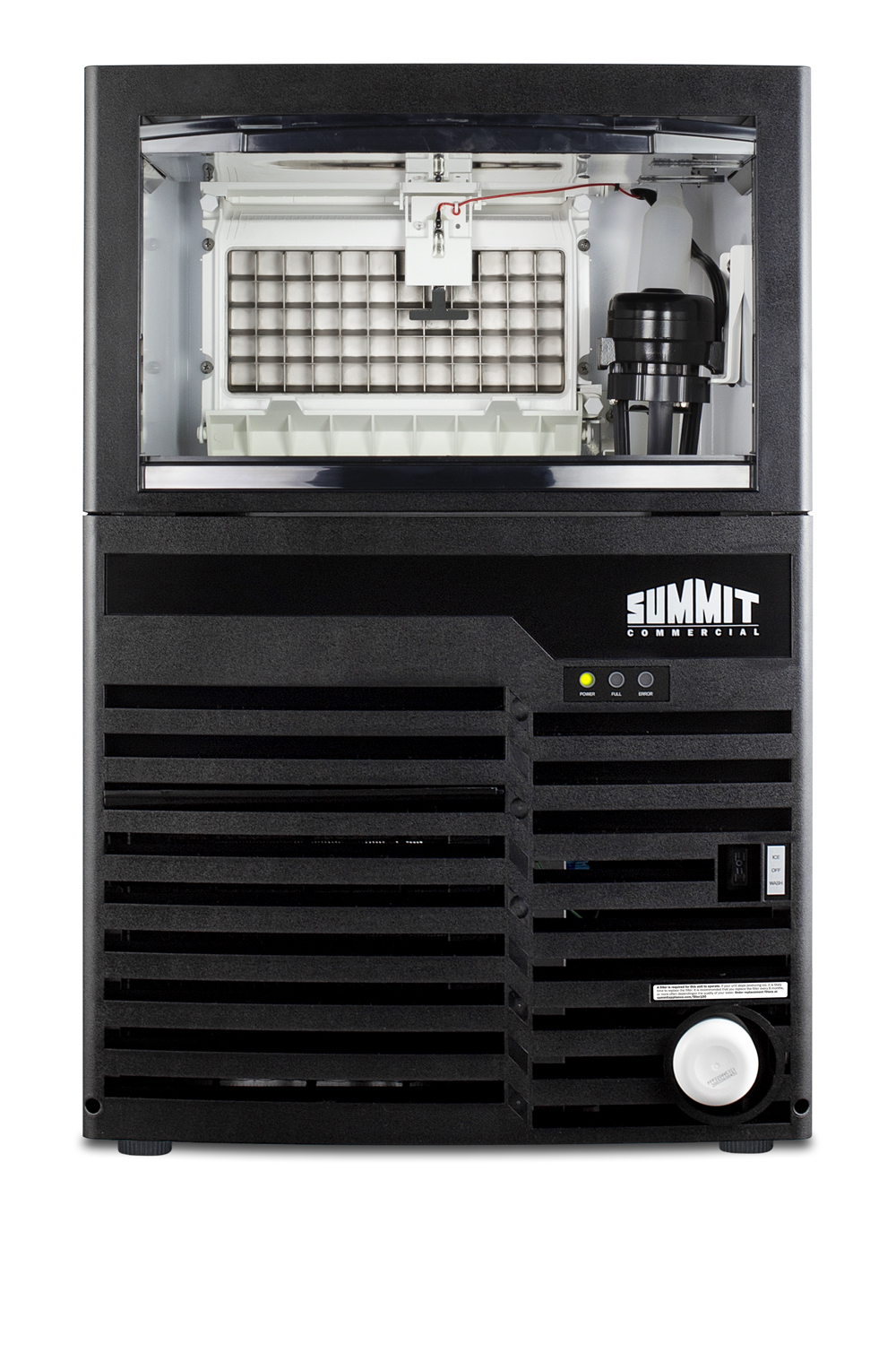 Commercially listed ADA height clear icemaker with 100 lb. ice production capacity for built-in or freestanding use